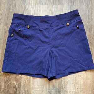 Messini Sailor Shorts Womens Size Large Blue Gold Toned Buttons Stretch Pull On